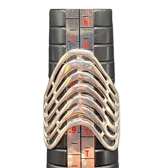 925 Sterling Silver Italy Wavy Design cage style V-Style Wide Ring Size 6.5-6.75 - Picture 4 of 10